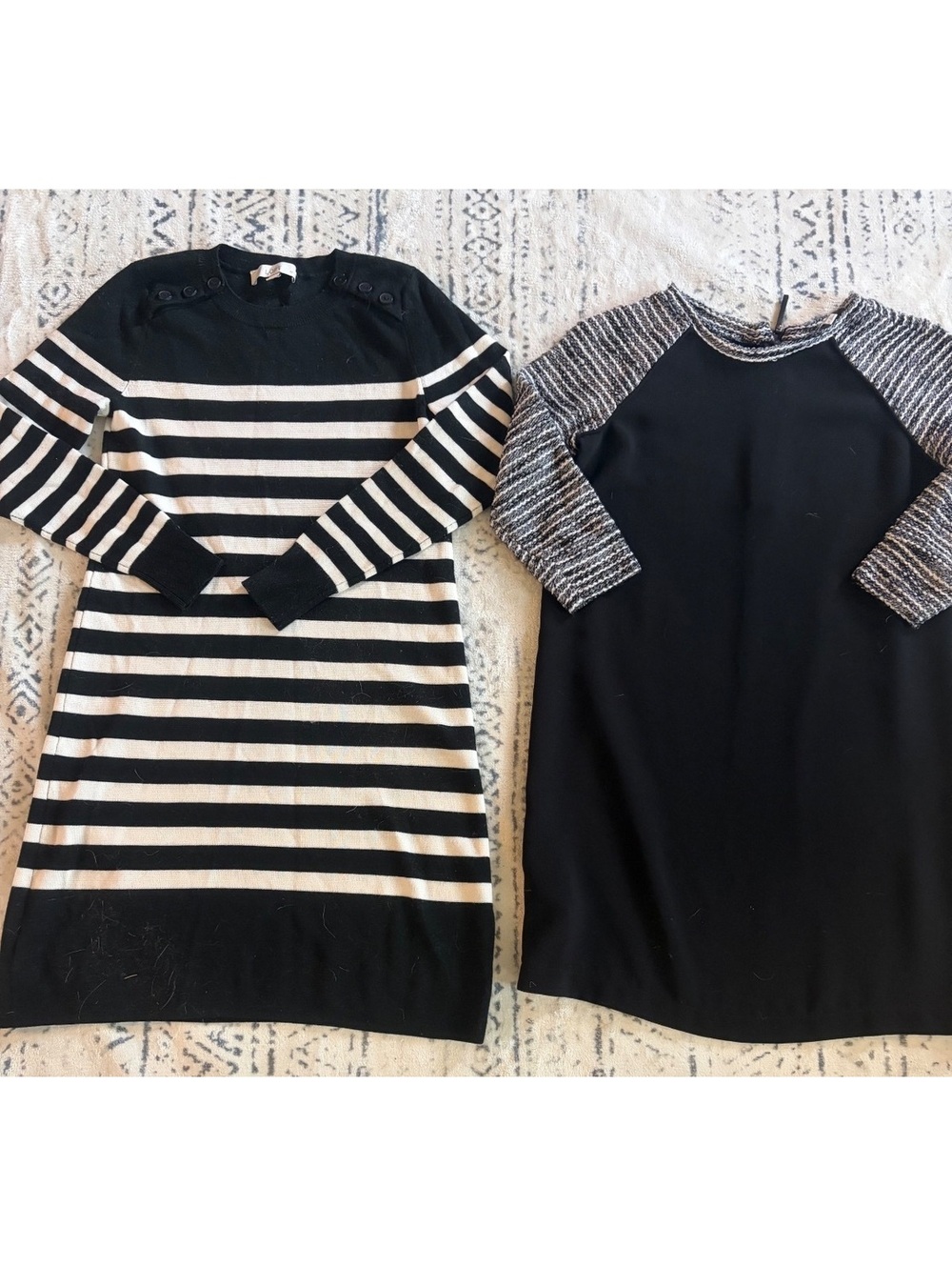 LOFT Black and White Striped Knit Dress with Button Detail Size XSP